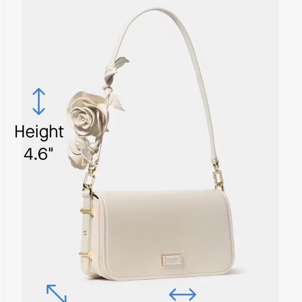 Kate Spade Liv Crinkle Patent Shoulder Bag Cashew Milk | 3D Rose | NWT - Picture 7 of 9